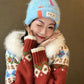 Y2K Cute Color Block Patch Logo Warm Knit Beanie For Women