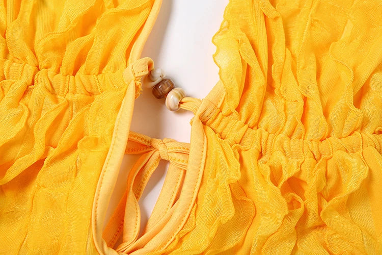 Ruched Elegant Maxi Dress Women Beads Lace-Up Halter Low-Neck Backless Vacation Street Fashion Solid Skinny Vestidos