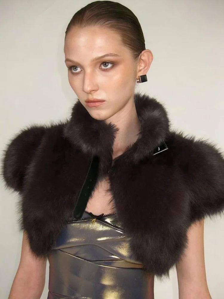 Fluffy Faux Fur Cropped Jacket Coat Woman Clothes Winter Streetwear Fashion Vest Top