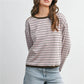 Contrast Rib Crew Neck Striped Long Sleeve T Shirt Drop Shoulder Loose Cropped Basic Casual Pullover Top for Fall Winter