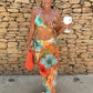 Colorful Print 3Piece Set Women Swimsuit Beach Style Bandage Bra+Briefs+Maxi Skirts Vacation Midnight Club Party Suit