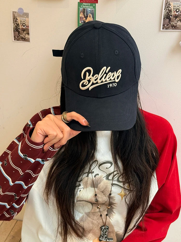 Classic American Vintage Letter Embroidery Versatile Adjustable Baseball Cap For Women