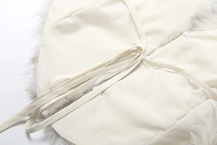 Fluffy Sexy 2-Piece Set Women Halter Bandage Backless v-Neck Vest+Zipper Short Street Hottie Midnight Matching Wild Suit