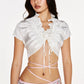 Sexy Ruffle Trim Satin Crop Top for Women Solid Tie Front Deep V Neck Short Sleeve Blouse Summer Casual Top Streetwear