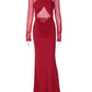 Mesh Hollow Out Long Sleeve Sexy Maxi Dress Women Gown Elegant O Neck Ruched Bodycon Club Party Long Dresses Female