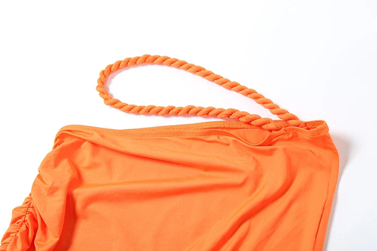 Plait 2 Piece Set Women Square Collar Folds Bandage Bow Bra+Skinny Long Skirts 2025 Summer Party Vacation Beach Suits