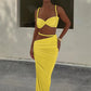 Skinny 2 Piece Set Women Square Collar Bra+Long Skirts 2025 Vacation Beach Party Summer Trend Bandage Ruched  Suits