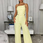 Fashion 2 Piece Set Women Trend Button Patchwork Ruched Square Collar Camisole+Wide-Leg Pants Simple Party Streetwear