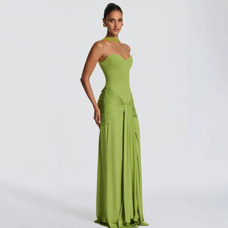 Black Evening Dresses Woman Elegant Sexy Front Tie Backless Halter Maxi Dress