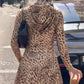 Leopard Print Long Sleeve 2 Piece Set Zip-up Hooded Crop Top and Mini Skirt Fall Outfits Womens Matching Sets
