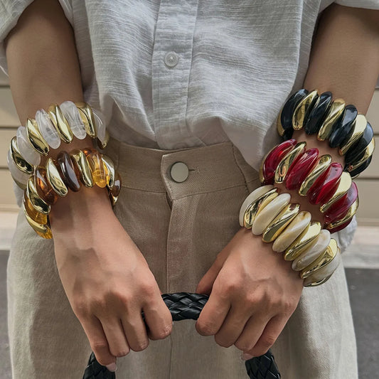 10 Colors Y2K Boho Resin Acrylic Elastic Bracelets for Women New Trend Vintage Irregular Wide Bangles Couple Jewelry