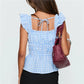 Y2K Sweet Gingham Plaid Peplum Top Women Ruffle Strap Square Neck Smocked Waist Tie Back Casual Summer Blouse