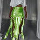 Ribbon Tassel Women Skirt Reflective Shiny Non Stretch Irregular High Waist Fashion Streetwear Stage Performance Wear