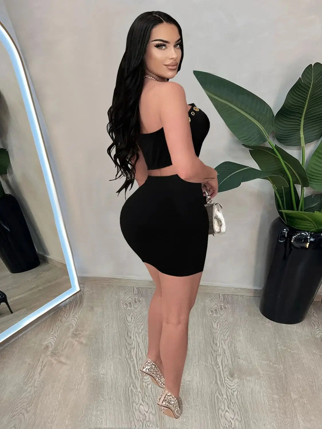 Y2K 2 Piece Set Women Irregular Cirque Hipster Split Strapless Tops+Peach Hip Skirts Midnight Party Matching Clubwear