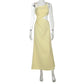 Women Vacation Outfit Club Party Long Skirt Summer Retro Vest Elegant Sexy Hollow Backless Pleated Long Dress