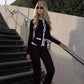 Black Knit 2 Piece Set Long Sleeve Cardigan and Flare Pants Matching Sets Elegant Fall Outfits Woman 2025