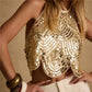 Womens Halter Sequin Tank Top Backless Tie Up Sexy Sparkly Crop Top Sleeveless Glitter Party Tops Sexy Clubwear