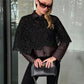 Cute Women See Through Crochet Lace Cape Short Top Crew Neck Batwing Sleeve Cropped Layering Top Matching Camisole