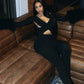 Cross Hollow Jumpsuit Women Sexy Fit Fur Patchwork Full Sleeve Workout Activity Streetwear Stretch Tight Overalls
