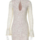 Lace Hollow Out Long Sleeve Sexy Mini Dress For Women Fashion Half High Collar Bodycon Club Party Dress Elegant Dresses