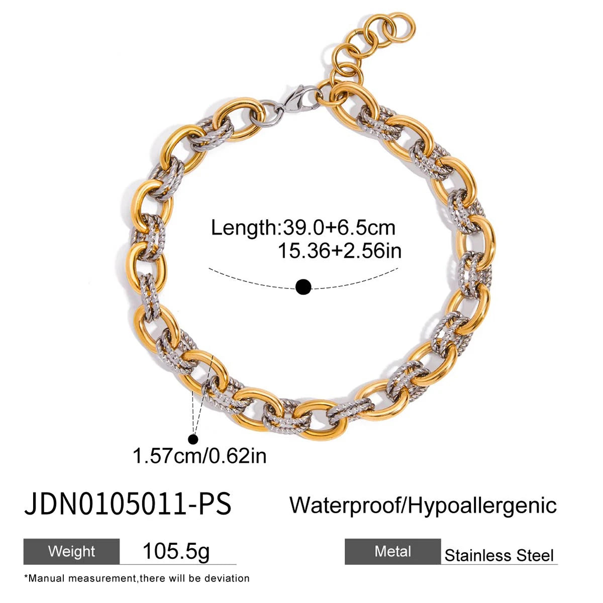 Women's Stainless Steel Two Color Design Necklace 18k Gold Color Plated Twisted Splicing Stackable Waterproof Jewelry