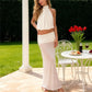 Halter Backless Crop Top And Ruched Maxi Skirt 2 Piece Set Sheer Mesh Sleeveless Y2K Summer Outfits For Women Club Party