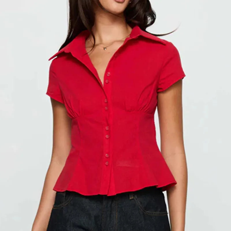Women's Y2K Short Sleeve Plaid Button Down Shirt Button Down Blouses Tops Casual Summer Shirt Tops 90s Streetwear