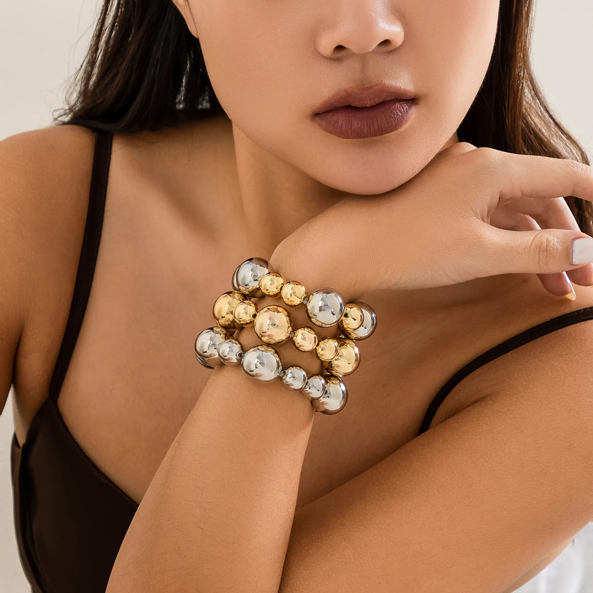 Goth Vintage Big CCB Chain Bracelets Women Trendy Classic Elastic Strand Beads Charm Bangles Grunge Couple Hand Jewelry