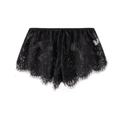 Women’s Solid Color Lace See Through Shorts Casual Elastic Waist Wide Leg Lingerie Shorts Summer Lounge Bottoms