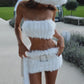 Cute Fluffy Knit Sweater Dress White Outfits Two Piece Sets Women Tube Top and Mini Skirt Matching Sets