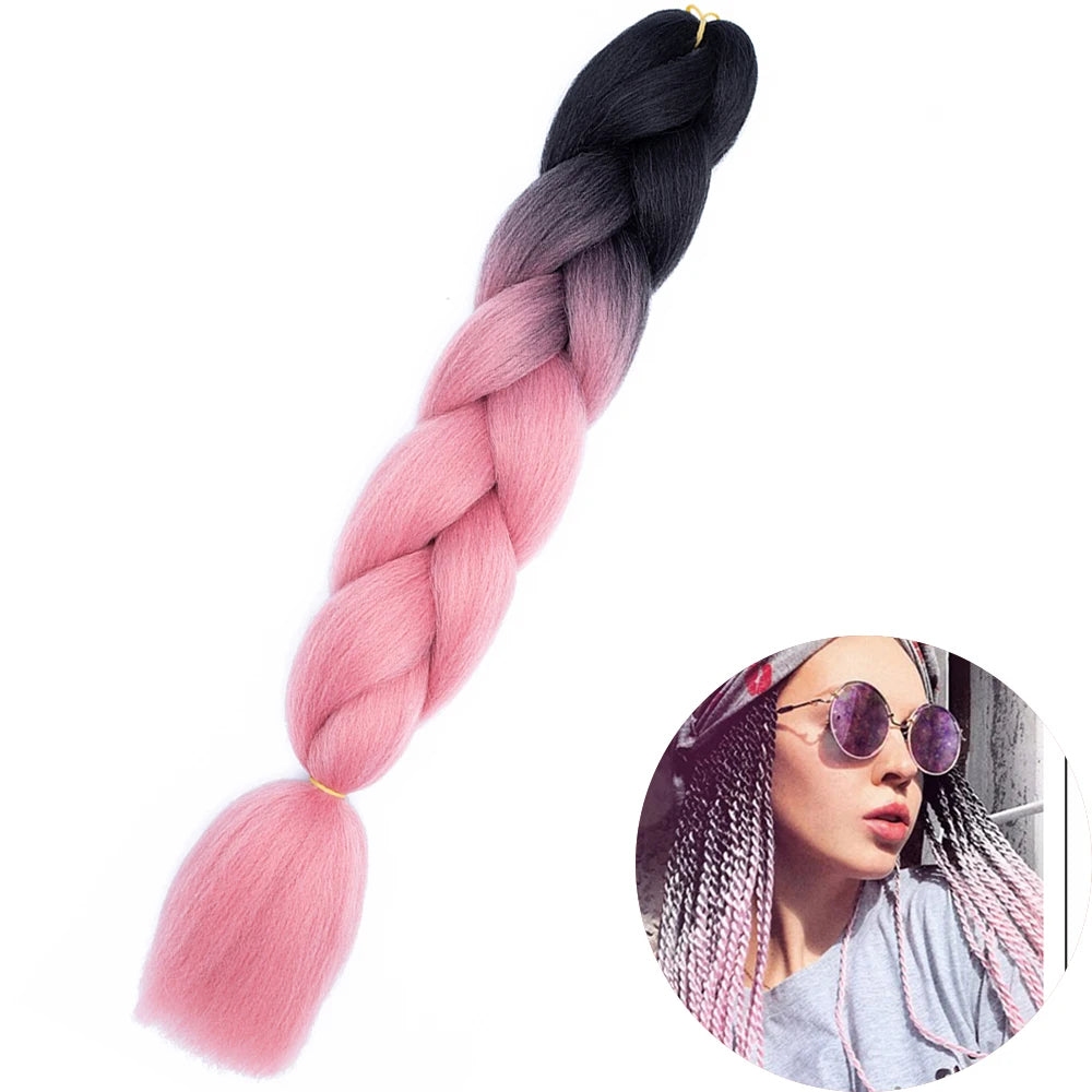 Synthetic Jumbo Braiding Hair Extension 24 Inch Heat Resistant Fiber In Bulk Ombre Jumbo Braids Hair For Black Women