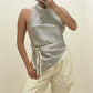 Women Summer High Street Sleeveless Satin Top Camisole Y2K Tie Halter Tops Backless Solid Color Top Party Clubwear