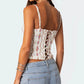 Women Y2K Floral Mesh Cami Top Spaghetti Strap Low Cut Crop Top Flower Print Patchwork Sheer Mesh Tank Top