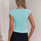 Deep V Neck Short Sleeve Ruched Top Women Trendy Clothes Tight Fitted T Shirts