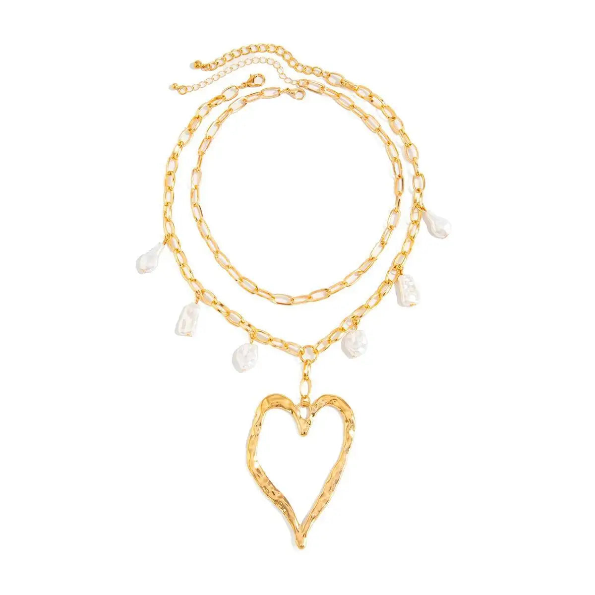Vintage Large Heart Pendant Choker Necklace for Women, Trendy Boho Imitation Pearl Chain, Wedding Neck Jewelry, New, 2Pcs Set