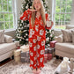 Satin Women Christmas Pajama Set Ruffle Trim Long Sleeve Shirt And Pants Santa Candy Cane Print Holiday Sleepwear