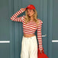 Red and White Striped Long Sleeve Crop Top Street Fashion T Shirt for Woman Autumn Clothes 2026