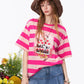 Women's Striped Cake Graphic Oversized T-Shirt, Cute Cherry Print Casual Tee, Y2K Aesthetic Short Sleeve Summer Top