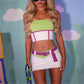 Women Color Block Strapless Tube Top Ruched Mini Bodycon Skirt Set With Belt Y2K Cartoon Cosplay Costume