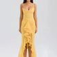 Ruffled Draped Ruched Sexy Maxi Dress For Women Yellow Spaghetti Strap Sleeveless Backless Club Party Sexy Long Dress