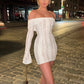 Lace Slim Mini Dress for Women Off The Shoulder Sexy Long Sleeves Club Party Dresses Bodycon Elegant Autumn Dress