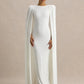 White Slashed-Neck Maxi Dress with Cape Sleeve Women's Winter Elegant Evening Party Dresses