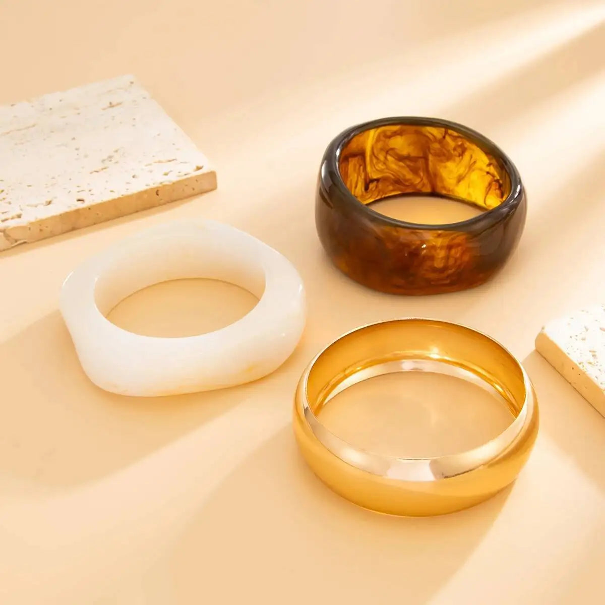 3 Styles Hip Hop Chunky Stacking Resin Bangles for Women Trendy Punk Irregular Geometric Charm Wide Bracelets Jewelry