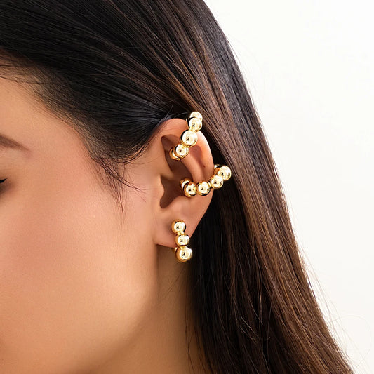 1Pair Unique Punk CCB Ball Beads Clip Earrings for Women Trendy No Piercing Ear Cuff Fake Cartilage Earring Jewelry Accessories