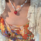 Women's Strawberry Pendant Pearl Necklace, Colorful Beaded Baroque Pearl Choker, Cute Y2K Style Collarbone Jewelry