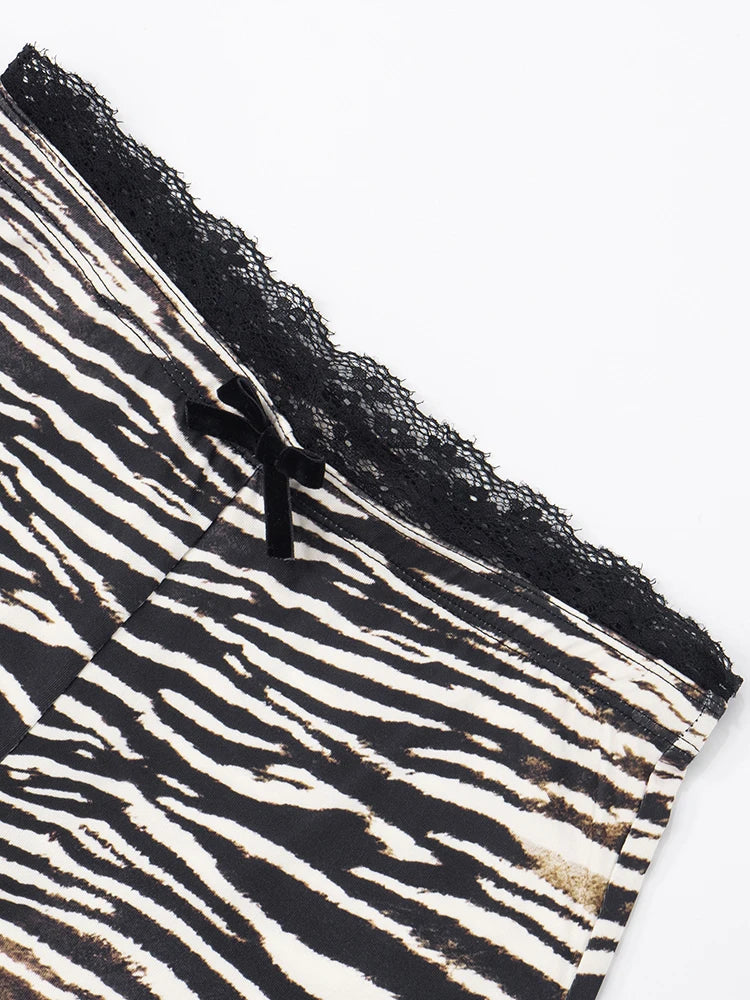 Lace Edge Patchwork Crop Pants Women Leopard Print Skinny Peach Hip Hot Girls Street Hipster Sexy Wild Trend Bottoms