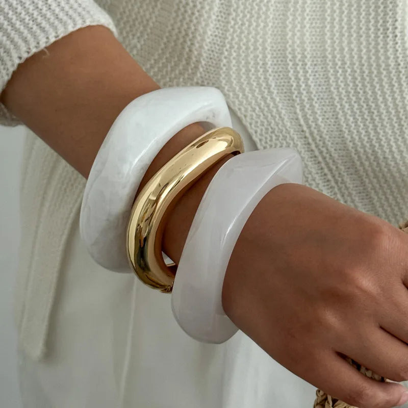 3 Styles Creative Irregular Acrylic Resin Wide Bangle Women Kpop Fashion Stackable Couple Charm Bracelet Steampunk Jewelry