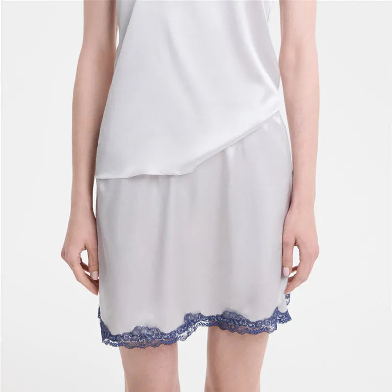 Summer French Women Satin Pajama Skirts Bottoms Lace Trim Silk Lounge Skirts High Elastic Waist Y2K Vintage Streetwear
