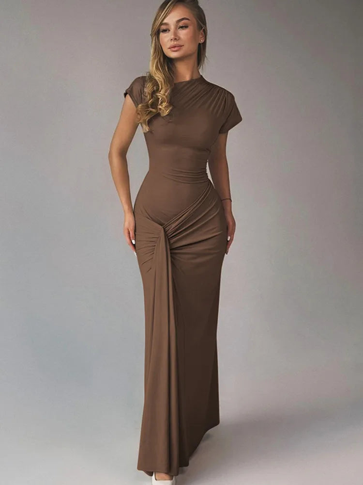 Women's Summer High Waist Sexy Maxi Dress O-Neck Sleeveless Bodycon Lace Up  Fashion Evening Party Long Dresss