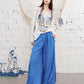 Lace Knit Sheer Long Sleeve Top, V-Neck Sailboat Print Blouse